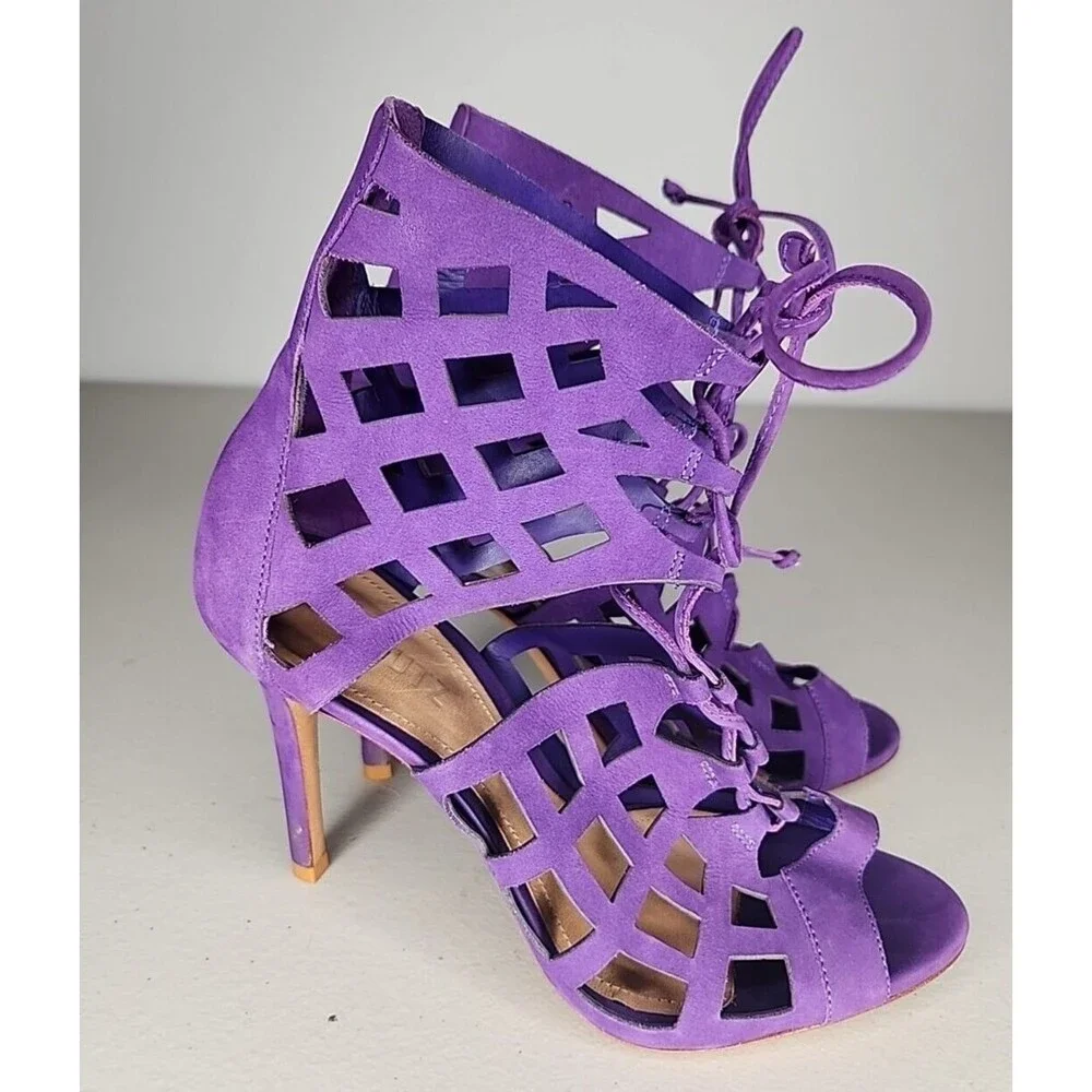 Schutz Womens Size 8.5 B Strappy Caged Gladiator Purple Heels Pumps Leather